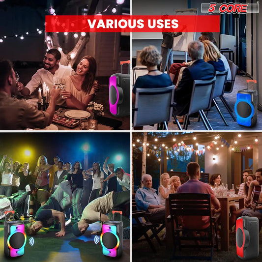 5Core Bluetooth Party Speaker 12 inch PA RGB Partybox Karaoke Machine + 2 Wireless Mic