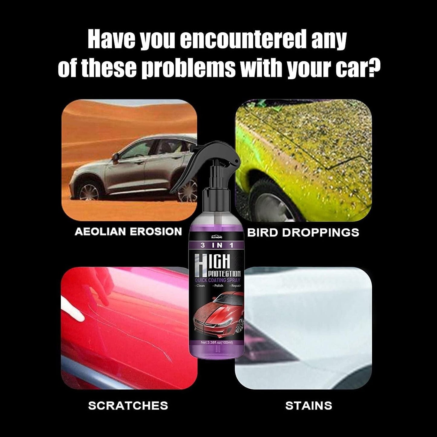 3 in 1 Car Shine/Scratch Spray